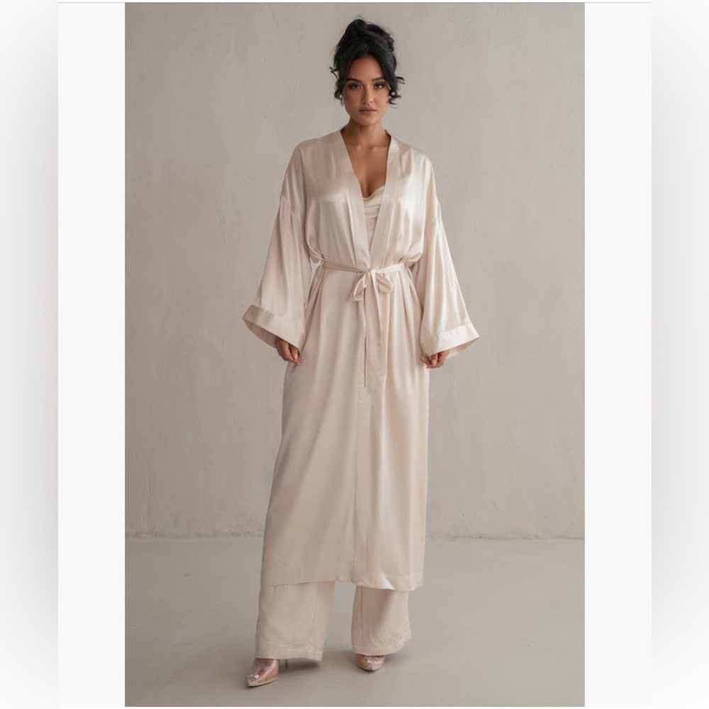 JLUXLABEL Always & Forever Satin Robe | Beige | Size Medium/Large
